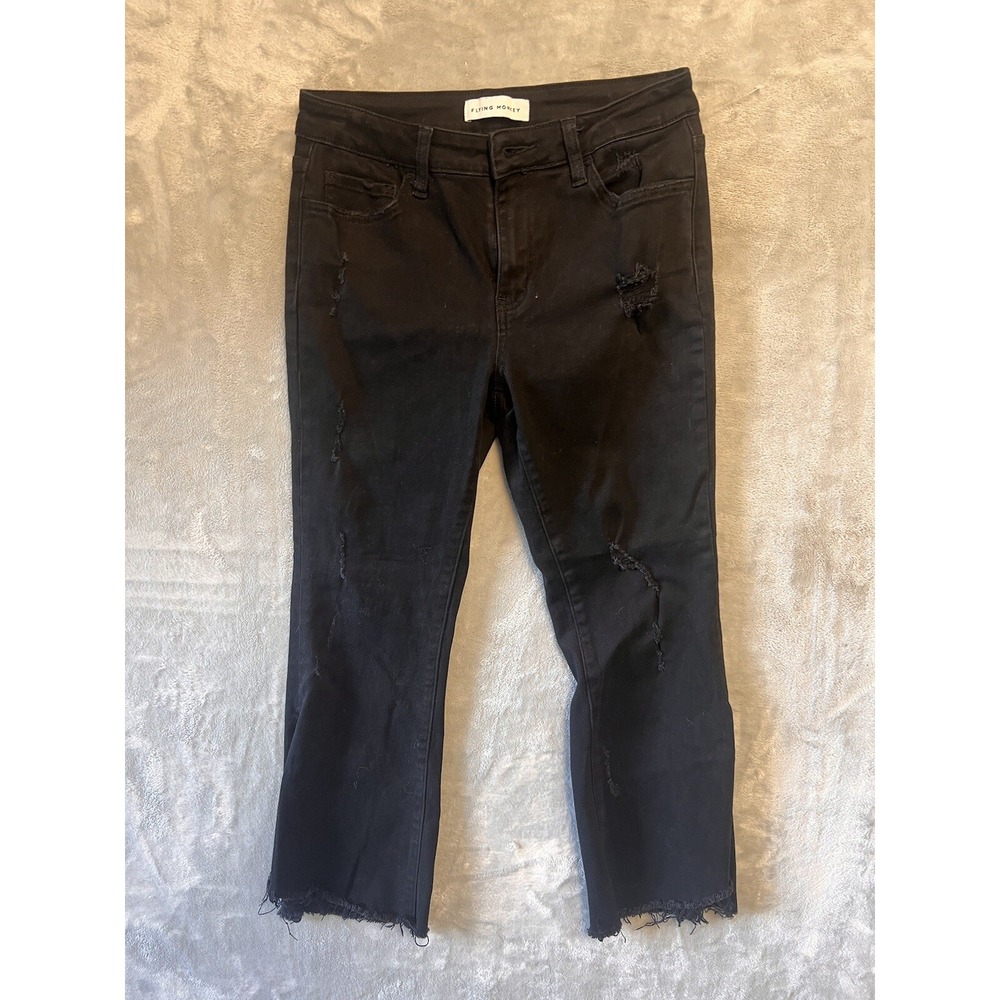 Flying Monkey Distressed Jeans Womens 28 Black Excellent Ripped Raw Hem Y2268BK